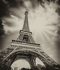 Image showing Dramatic view of Eiffel Tower with Sky on Background