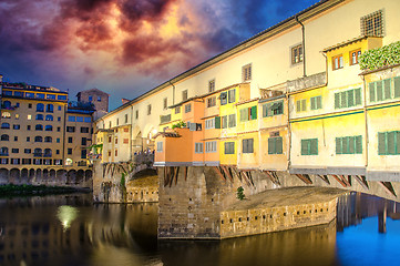 Image showing Side view of Ponte Vecchio at Sunset - Florence