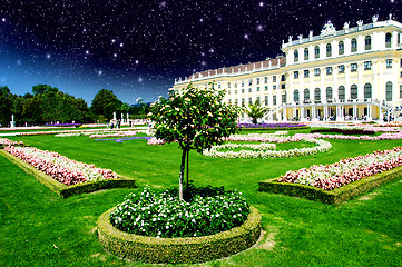 Image showing Sky Colors above Schoenbrunn Castle and Vegetation in Vienna