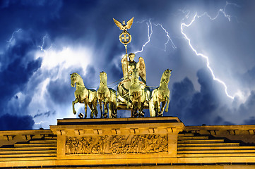 Image showing Sky above Quadriga Monument, Brandenburg Gate in Berlin