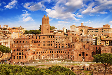 Image showing Ancient Ruins of Imperial Forum in Rome, via dei Fori Imperiali