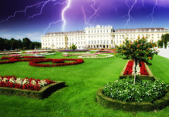 Image showing Dramatic sky above Schoenbrunn Castle in Vienna