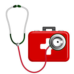 Image showing Stethoscope and First Aid Kit 