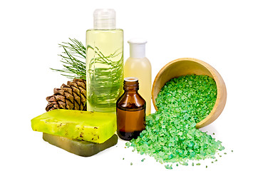Image showing Oil with toiletries and cedar cones