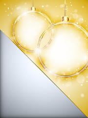 Image showing Merry Christmas Happy New Year Ball Golden with Stars and Snowfl