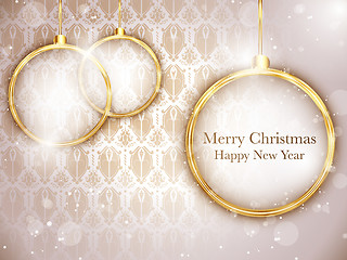 Image showing Merry Christmas Gold Balls with Retro Background