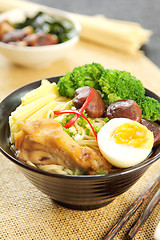 Image showing Noodle soup with mushroom and chicken