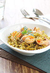 Image showing Fusilli with prawn in pesto sauce