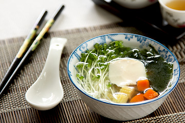 Image showing Fresh Tofu with seaweed soup