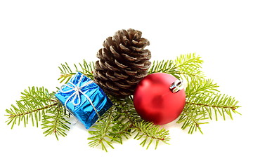 Image showing Christmas composition with a pine cone and toys.