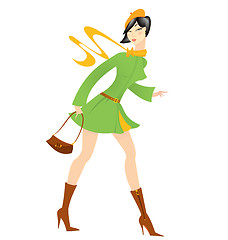 Image showing Cartoon girl green coat 