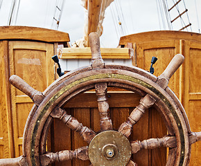 Image showing Steering wheel of a yacht, close up