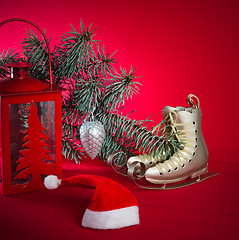 Image showing Christmas decoration with presents  and balloons