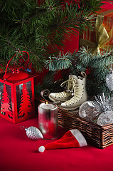 Image showing Christmas decoration with presents  and balloons