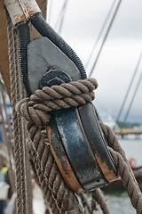 Image showing Close-up shot of rope. Taken at a shipyard. 