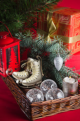 Image showing Christmas decoration with presents  and balloons