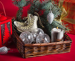 Image showing Christmas decoration with presents  and balloons