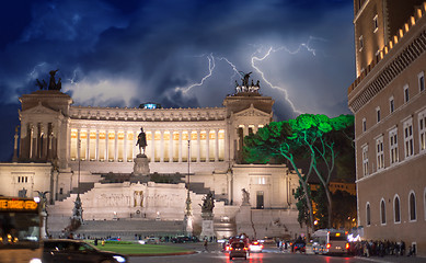 Image showing Piazza Venezia at Night in Rome - Italy