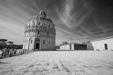 Image showing Pisa, Miracles Square. Beautiful view of Baptistery - infrared b