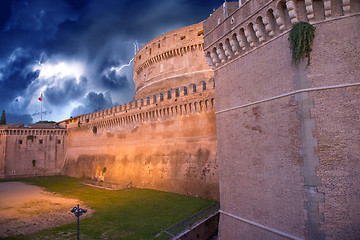 Image showing Beautiful sky colors over Castel Santangelo in Rome