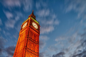 Image showing Lights of Big Ben Tower in London