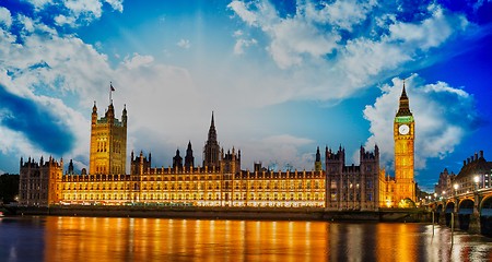 Image showing Lights of Big Ben Tower in London