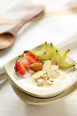 Image showing Yogurt with strawberry and star fruit