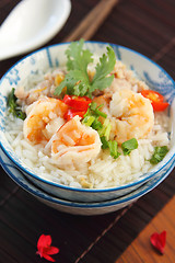 Image showing Rice soup with prawn and mince pork 