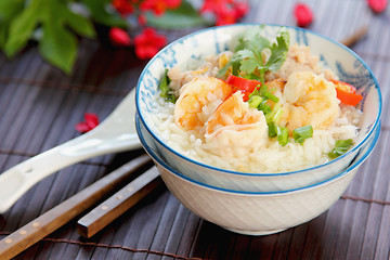 Image showing Rice soup with prawn and mince pork 