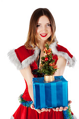 Image showing Beautiful and sexy christmas woman with gift