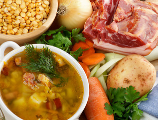 Image showing Ingredients and Pea Soup