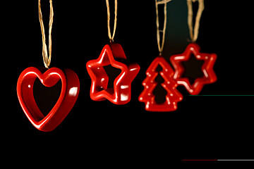 Image showing Xmas decorations - heart stars and tree