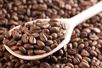 Image showing coffee beans on wooden spoon