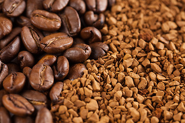 Image showing instant coffee powder and coffee beans