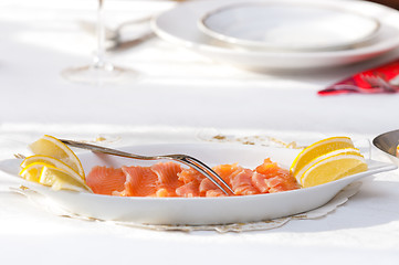 Image showing Raw salmon at the table