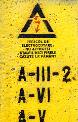 Image showing Danger, high voltage sign in yellow