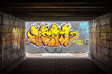 Image showing Dark tunnel with grafiti
