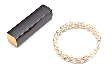 Image showing Pearl bracelet ,necklace and listick