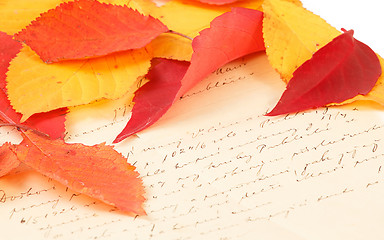 Image showing handwritten letter with autumn leaves