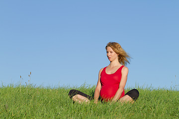 Image showing pregnant woman on meadow