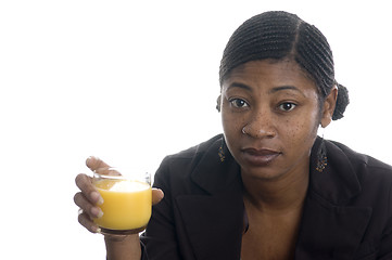 Image showing pretty black womanwith orange juice