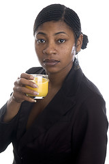 Image showing pretty black womanwith orange juice