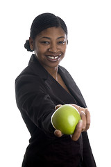 Image showing pretty black woman offering apple