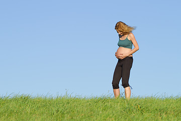 Image showing pregnant woman on meadow