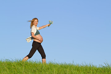 Image showing pregnant woman on meadow