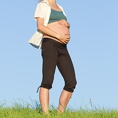 Image showing pregnant woman on meadow