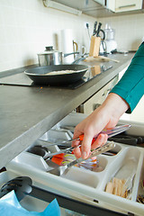 Image showing chef frying salmon steak