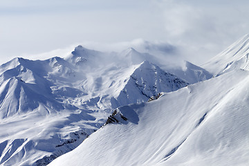 Image showing Winter mountains in fog