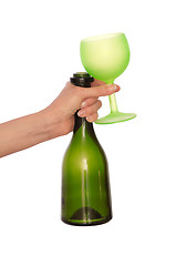 Image showing green bottle and wine glass