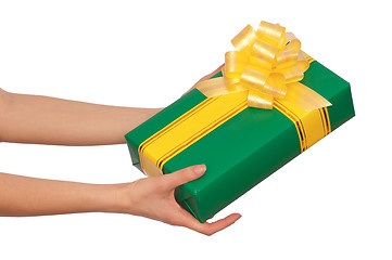 Image showing green box with yellow ribbon as a gift